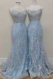 Gorgeous Light Blue Applique Spaghetti Straps Prom HZ0307
