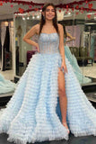 Spaghetti Straps Layers A-Line Prom HZ0307