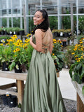 LTP0936,Simple green cross back prom dresses satin evening HZ0307