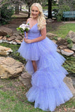 LTP1051,Glitter Hi-Low Lavender Tiered Tulle Prom HZ0307
