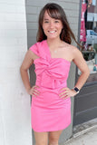LTP1419,Hot Pink Bowknot Satin Homecoming Dresses One Shoulder Cocktail HZ0307