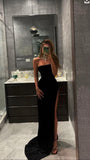 LTP0201,Simple Black Prom Dress With High Split Strapless Sexy Prom HZ0307