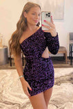 One Sleeves Sequin Mini Tight Homecoming HZ0307