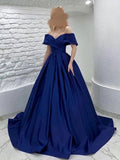 Off The Shoulder Blue A-Line Evening Prom HZ0307