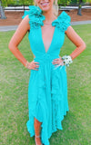 LTP1652,Chiffon Ruffles Deep V-Neck Long Prom Evening HZ0307