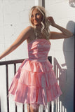 Pink Strapless Feather Mini Homecoming HZ0307