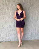 Purple Sequin V-Neck Bodycon Homecoming HZ0307