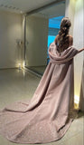 Luxury Champagne Beaded Sequins Bodycon Long Prom Dress With Pink HZ0307