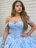 LTP1052,Off the Shoulder Ball Gown Long Prom Dress,Sweet 16 Dress,Sky Blue Evening HZ0307