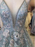 LTP0930,A-Line V-Neck Spaghetti Straps Light Blue Prom Dresses,Long Formal Dresses With HZ0307