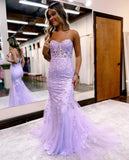 Mermaid Sleeveless Lace Tulle Prom Evening HZ0307