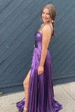 Halter Purple A-line Prom Dress with HZ0307