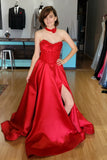Red Sweetheart Beaded A-line Long Dress with HZ0307