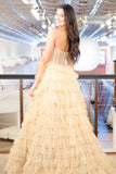 Charming Strapless Ruffles Sequin Tulle Long Prom HZ0307