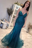 Sexy V-Neck Floral Beaded Mermaid Long Prom HZ0307