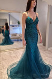 Sexy V-Neck Floral Beaded Mermaid Long Prom HZ0307