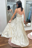 Halter Pleated Sheath Long Evening Prom Dresses HZ0307