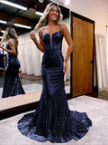 Spaghetti Straps Mermaid Sequins Long Evening Prom HZ0307