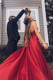 LTP0837,Red prom dress spaghetti straps prom dresses a-line satin evening dress long formal HZ0307