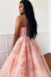 Spaghetti Straps A-Line Tulle Lace Prom HZ0307