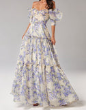 Floral Prom Dresses, Off The Shoulder Party Dress, Chiffon Evening HZ0307
