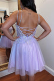 Lilac Straps A-Line Applique Tulle Homecoming HZ0307