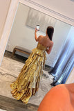 Sweetheart Gold A-line Tiered Ruffle Long Formal HZ0307