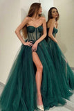 LTP1646,Sweetheart Green Tulle Long Prom Dresses,High Split Evening HZ0307