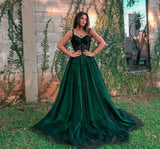 LTP0894,Sexy Spaghetti Straps Green Tulle Prom Dresses with Appliques HZ0307