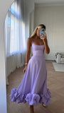 LTP1648,Spaghetti Straps Lilac A-Line Prom Dresses,Tea Length Satin Evening Formal HZ0307