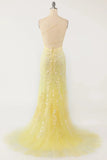 Pastel Yellow Mermaid Lace Evening Prom HZ0307