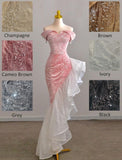 Super Sweet Bodycon Party Dress Off The Shoulder Irregular Pink Glitter Prom HZ0307
