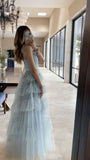 Light Blue Tulle Pleated Floor Length Junior Prom HZ0307