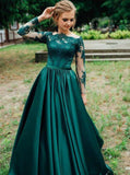 LTP1600,Dark Green Lace Prom Dresses,Long Sleeves Evening Ball HZ0307
