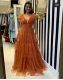 LTP1213,Deep V-Neck Prom Dresses,Tulle A-Line Evening HZ0307