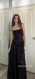 Spaghetti Straps Black Lace Slim Senior Prom Dresses For HZ0307