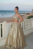 LTP1619,Sexy Two Pieces Sequin A-Line Prom Dresses,Sequin Evening Dresses,Sleeveless Prom Ball HZ0307