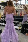 LTP0901,Lavender prom dress applique mermaid evening dresses tulle prom HZ0307