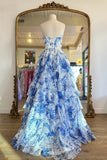 Blue Sweetheart Lace Floral Ruffle Dress with HZ0307