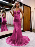 Spaghetti Straps Mermaid Sequins Long Evening Prom HZ0307