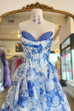 Blue Sweetheart Lace Floral Ruffle Dress with HZ0307