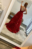 Red Sequin Square Neck A-line Prom HZ0307