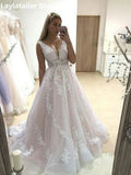 LTP1202,Pink Wedding Dress V Neck Bridal Gowns Backless Sleeveless Lace Bride Dresses Country vestidos de HZ0307