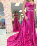 Purple Sequin Strap Pleated Prom Dress with HZ0307