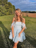 Baby Blue Tulle Off The Shoulder Multi Layers Homecoming HZ0307