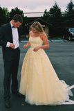 Hot Yellow tulle lace long prom dress party HZ0307