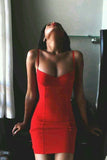 LTP1853,Straps Red Satin Bodycon Homecoming Dresses, Short Prom Evening HZ0307