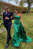 LTP0891,Green One Shoulder Prom Dress Long Satin Mermaid Prom HZ0307