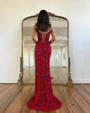 Red Spaghetti Straps Bodycon Long Prom Dress With Side HZ0307