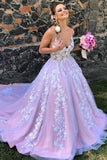 LTP1034,Gorgeous V Neck Backless Lace Floral Lilac Long Prom Dress, Formal Evening Dress,Floral A Line Long Wedding HZ0307